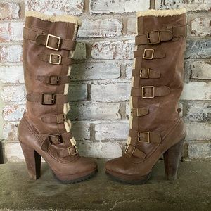 Brown leather boots with Faux fur